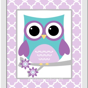 Purple Owls Baby Girl Nursery Art Purple Teal Aqua Owls Birds | Etsy