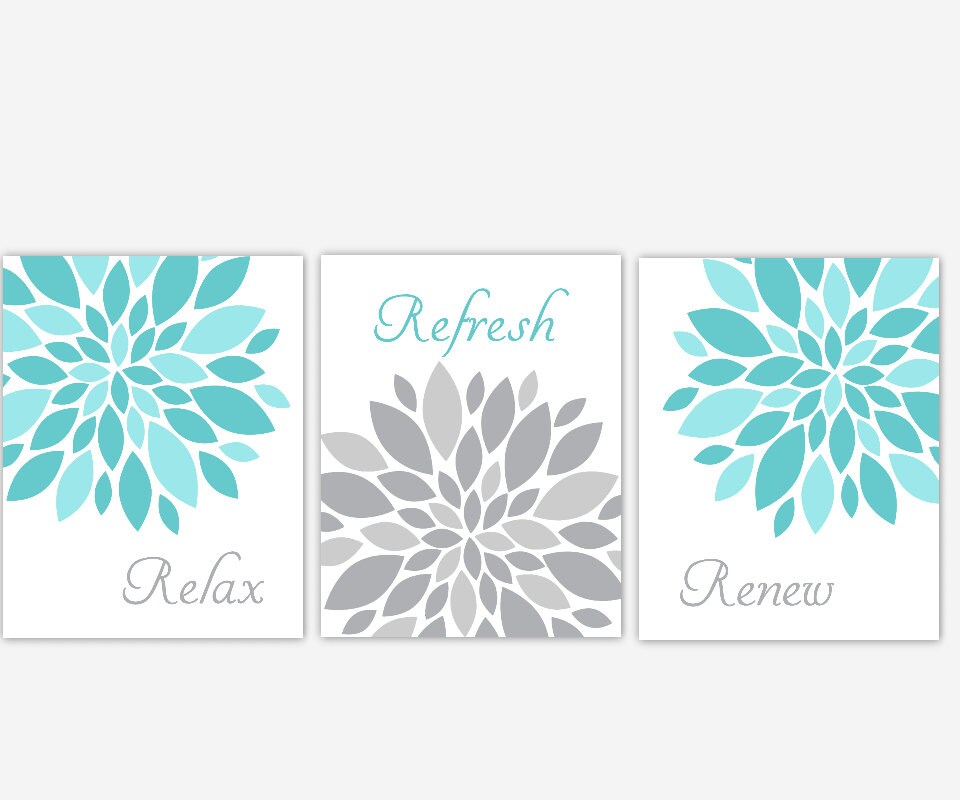 Teal Aqua Floral Bath Art Dahlia Bath Wall Art Floral Bathroom Etsy