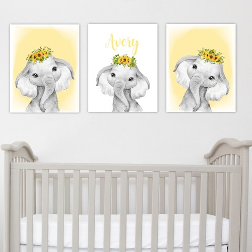 Baby Elephant Print Nursery Decor Nursery Wall Art Baby Etsy