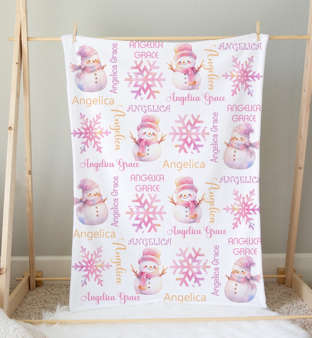 Baby Girl Blanket Personalized Girl Snowman Blanket Baby Girl Holiday