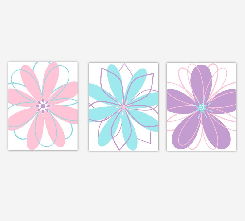 Flower Wall Art Pink Purple Girl Bedroom Art Wall Decor Modern Etsy