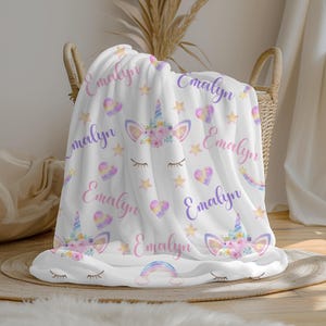 Personalized Unicorn Baby Girl Blanket | Custom Name Blanket | Swaddle Set | Minky Fleece Sherpa | Shower Gift | Nursery Decor
