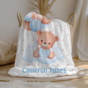 Personalized Teddy Bear Baby Boy Blanket | Custom Name Blanket | Swaddle Set | Minky Fleece Sherpa | Shower Gift | Nursery Decor