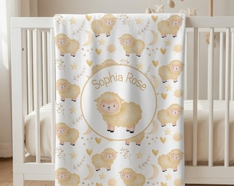 Personalized Sheep Baby Girl Blanket | Custom Name Crib Blanket | Swaddle Set | Minky Fleece Sherpa | Baby Shower Gift | Lamb Nursery Decor