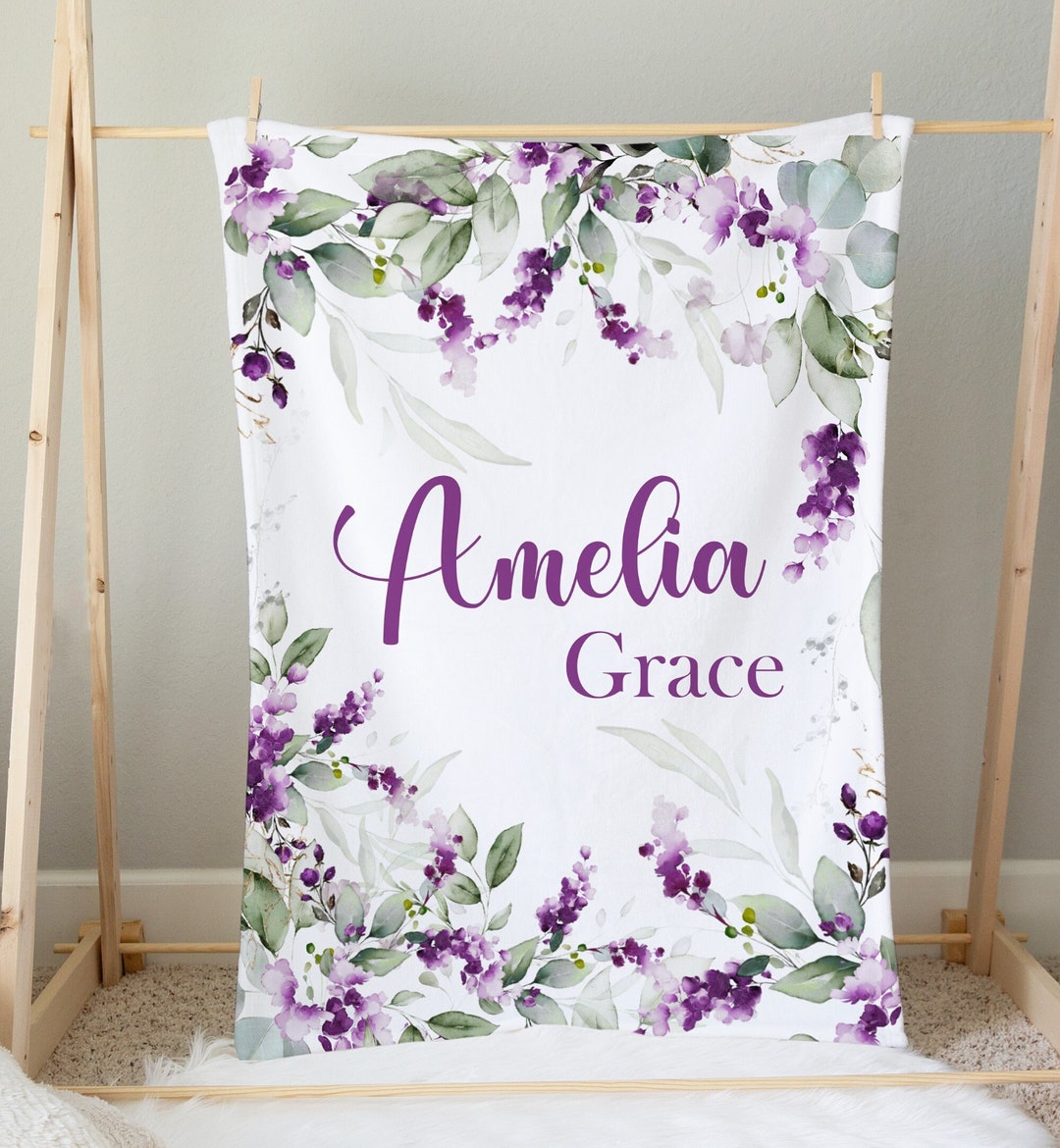 Purple Flower Baby Girl Blanket Lavender Personalized Baby Etsy