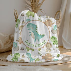 Personalized Dinosaur Baby Boy Blanket | Custom Name Crib Blanket | Swaddle Set | Minky Fleece Sherpa | Baby Shower Gift | Nursery Decor