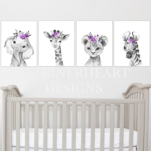 Purple Nursery Wall Decor for Baby Girl Nurseryfloral Etsy
