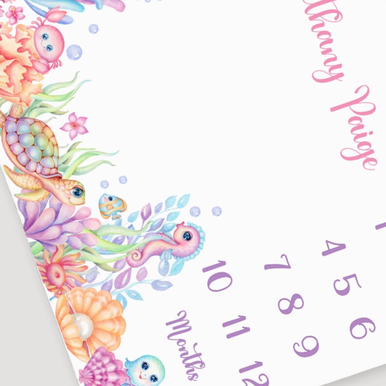 Personalized Under the Sea Baby Girl Milestone Blanket | Monthly Growth ...