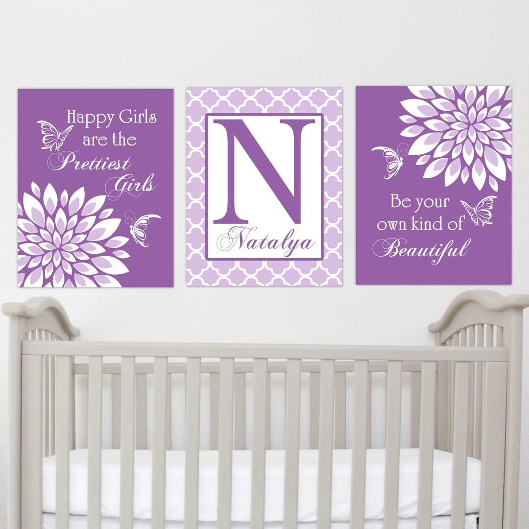Purple Floral Wall Art Baby Girl Nursery Wall Art Dahlia Flowers ...