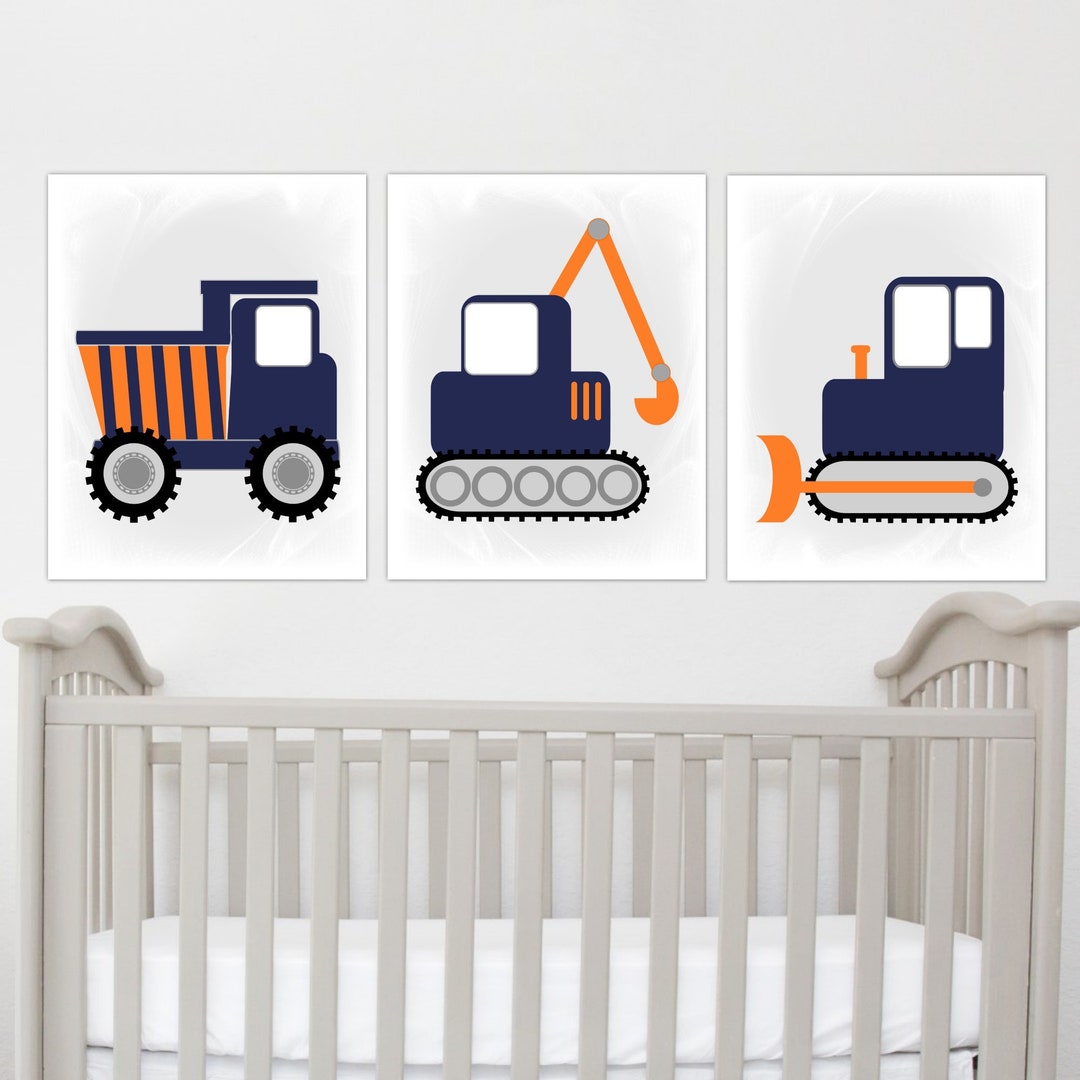 Construction Truck Baby Boy Nursery Wall Art Canvas Prints Etsy