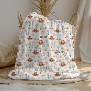 Personalized Cowboy Hat Boy Blanket, Custom Name Crib Blanket, Swaddle Set, Minky Fleece Sherpa, Baby Shower Gift, Western Decor