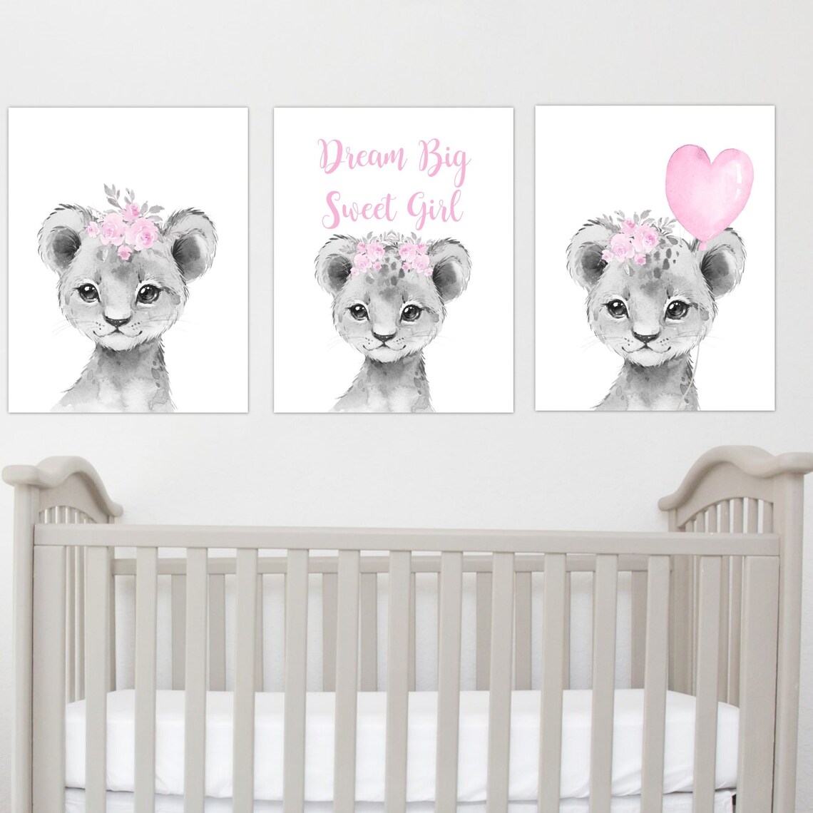 Baby Lion Wall Art Baby Girl Nursery Wall Art Dream Big Etsy
