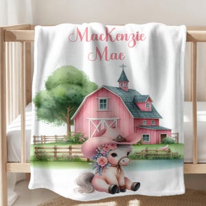Personalized Floral Horse Baby Girl Blanket, Custom Name Blanket, Swaddle Set, Minky, Fleece, Sherpa, Shower Gift, Farm Nursery Decor