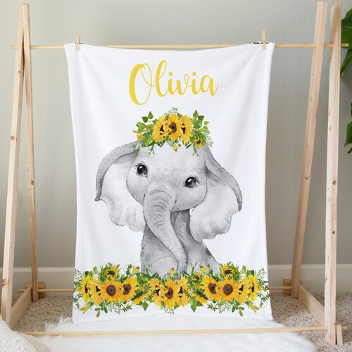 Personalized Baby Blanket Baby Girl Elephant Blanket Floral Etsy