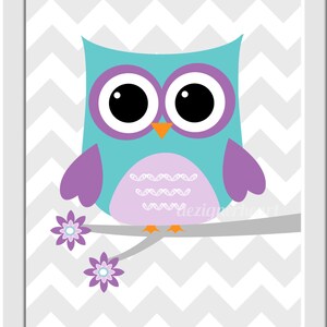 OWL Baby Nursery Wall Art Purple Teal Personalized Name Prints | Etsy