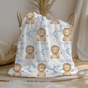 Personalized Lion Baby Boy Blanket, Custom Name Crib Blanket, Swaddle Set, Minky Fleece Sherpa, Baby Shower Gift, Nursery Decor