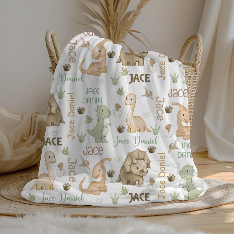 Baby Boy Blanket Blue Stars Dinosaur Gift Set