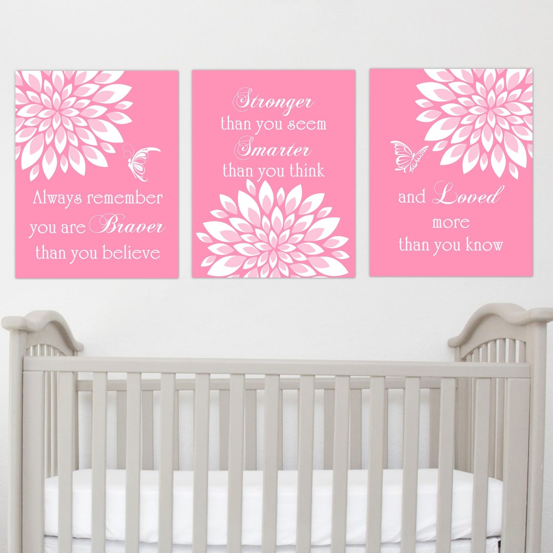 Pink Floral Art Baby Girl Nursery Wall Art Dahlia Pictures Mum Flowers ...