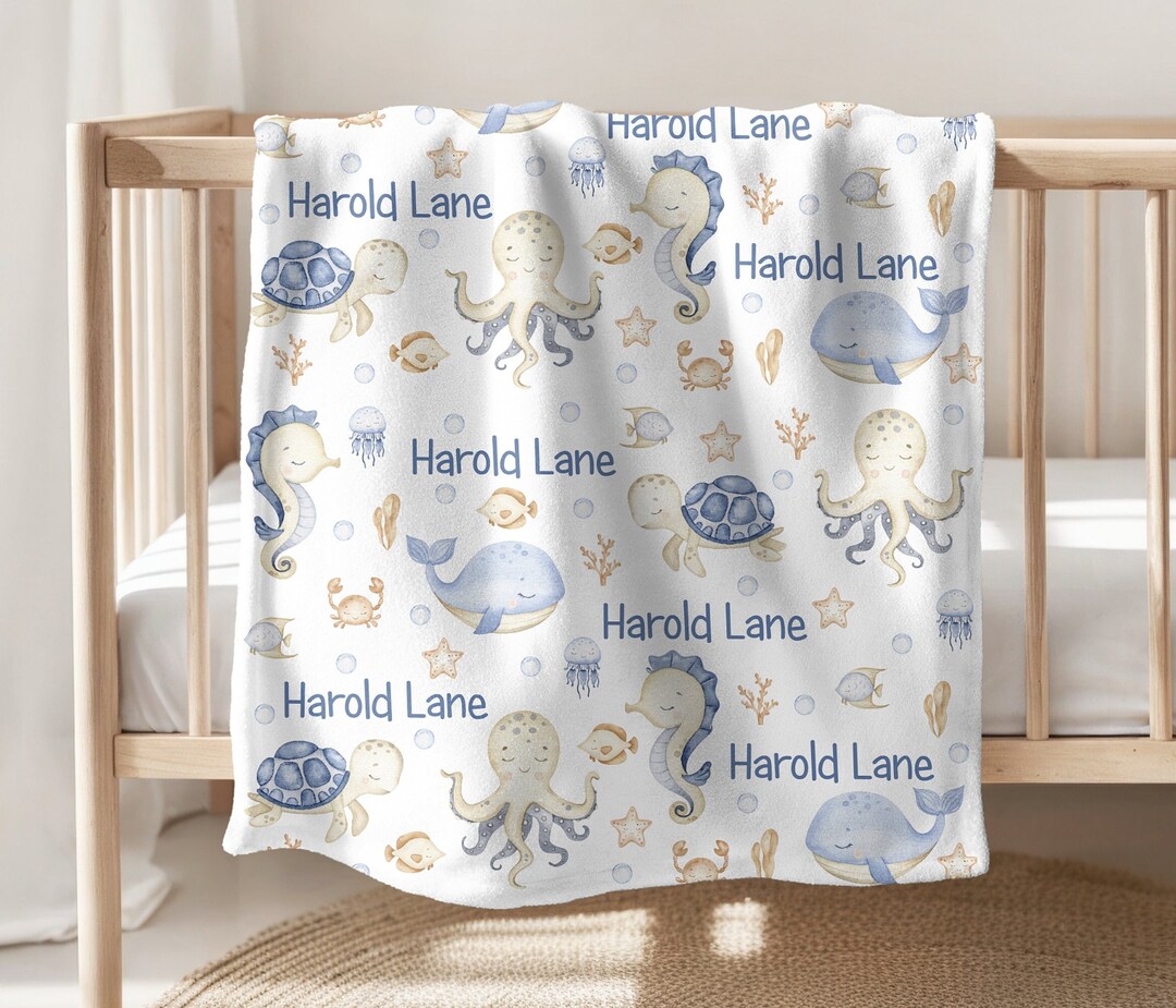 Personalized Baby Boy Blanket Under the Sea Baby Blanket, Newborn Baby ...