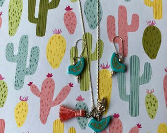 Earring and Necklace Set Turquoise Birds