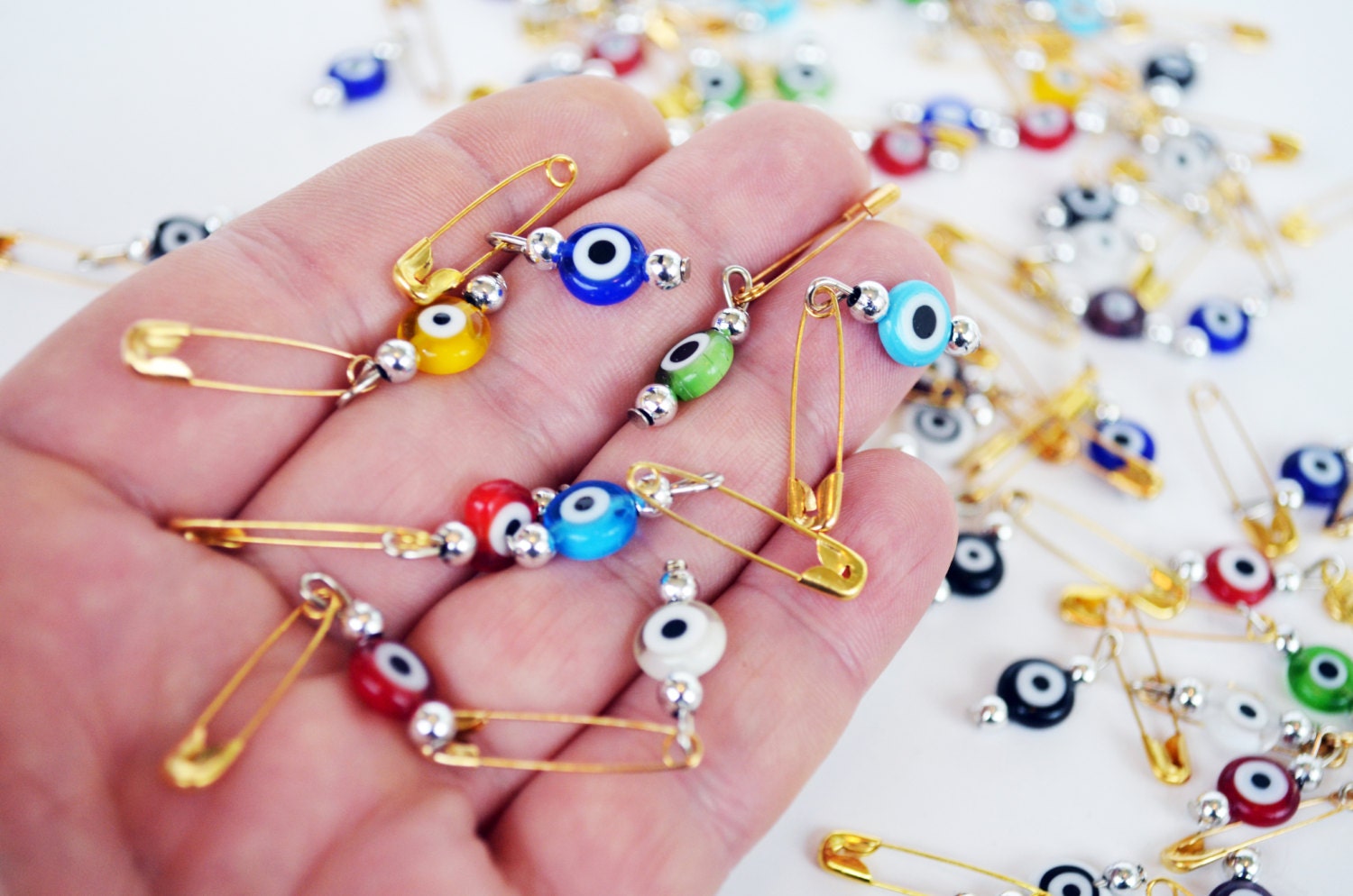 Evil Eye Pins 50 Pcs Mix Color Bulk Evil Eye Beads With Pin Etsy
