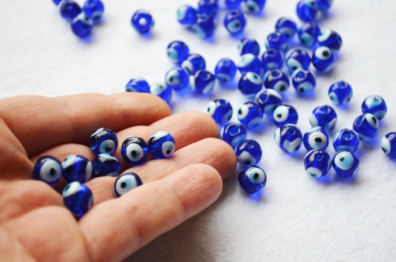Evil Eye Beads Set Of 35 10 mm Navy Blue Glass Beads Dark Etsy