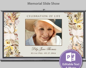 Funeral Slideshow Template, Fall Floral Memorial Slideshow, Watercolor Funeral Slideshow Template, Life Tribute Video, Floral Funeral Video