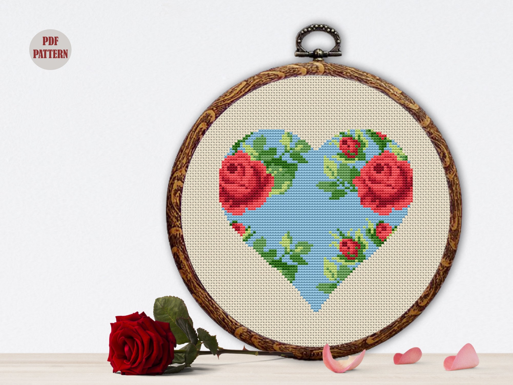 Canvas Bag Cross Stitch, Rose Xstitch Sampler, Valentine