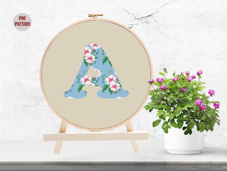 Alphabet Xstitch Chart Floral Letter A Cross Stitch Pattern Instant Cross Stitch Digital Download Monogram Letter Counted Cross Stitch