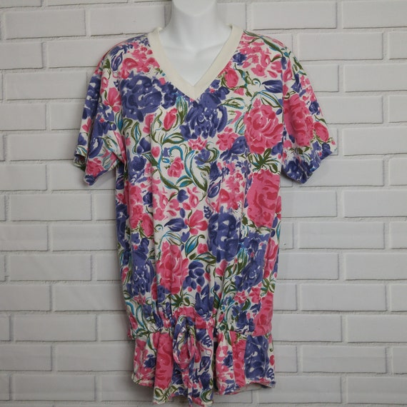 80s Colours Floral Garden Print Oversized Handmade Tunic Top English Floral Garden Teal Purple Pink Rose and Paisley Print Tunic