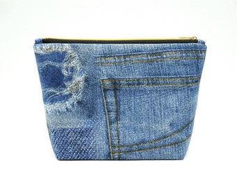 Neu, Jeans Kosmetiktasche, 22x14 cm, blaue Kulturtasche, Denim Makeup-Tasche, Jeans-Imitation, Muttertag Geschenk