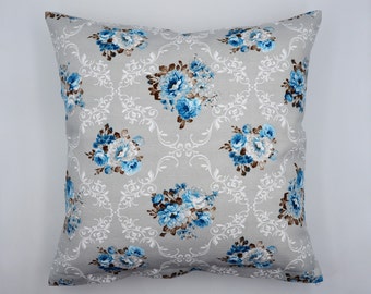 grey decorative pillow cover, vignette pattern cushion cover, 40 x 40 cm 30 x 50 cm 50 x 50 cm, flowers, white, brown, Mother's Day gift