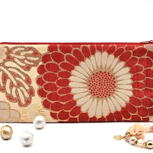 rote Brieftasche 27x12,5 cm, rote Blume, rote Kosmetiktasche, beiges Federmäppchen, Ostern Geschenk, Muttertag Geschenk