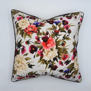 grey cushion cover with piping, 40 x 40 cm, decorative cushion cover, peony cushion cover, pansy cushion cover, Christmas gift