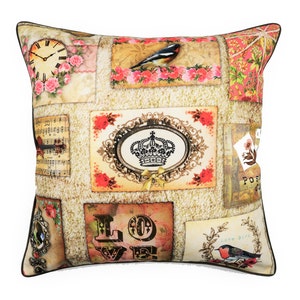 Nuova federa decorativa per cuscino con motivo cartolina d'amore, federa beige con bordino, 40 x 40 cm, regalo di Pasqua, regalo di Natale