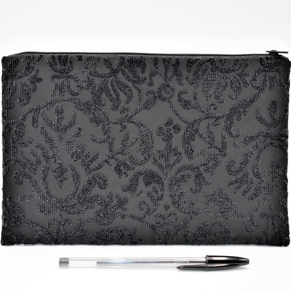 schwarzes Clutch, 25x15,5 cm, Ornament Makeup-Tasche, Samt Kupplung, Muttertag Geschenk