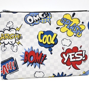 Neceser de cómics, cartera gris, 27 x 19 cm (10,6 x 7,4 pulgadas), rojo, azul y amarillo, ideal para Pascua o para el Día de la Madre.