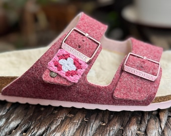 Polsini per sandali all'uncinetto, cinturini per scarpe Grandma Square, Birkenstock, Mary Jane, accessori colorati (paio)