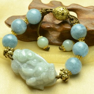 Money Rolling In Elegant Jade Tiger Amulet Aquamarine Beaded Bracelet-Feng Sui Energy Jewelry image 4