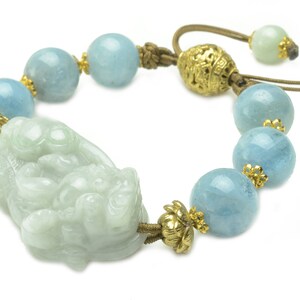 Money Rolling In Elegant Jade Tiger Amulet Aquamarine Beaded Bracelet-Feng Sui Energy Jewelry image 2