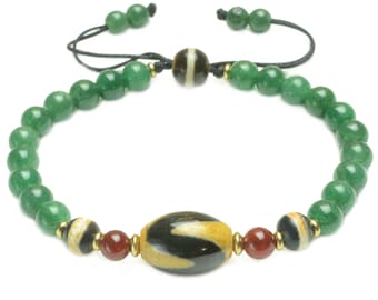 Elegant Tibetan Tiger Tooth Dzi Bead Protective Amulet Bracelet- Fortune Feng Shui Jewelry