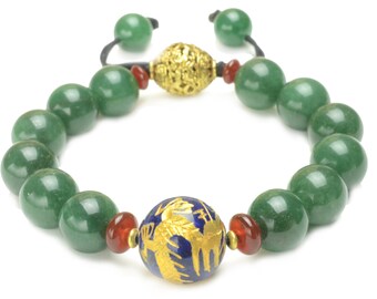 Golden Imperial Flying Fortune Dragon Green Jade Bracelet - Fortune Feng Shui Gemstone Jewellery