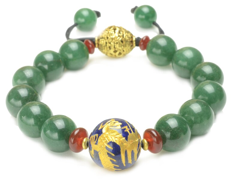 Golden Imperial Flying Fortune Dragon Green Jade Bracelet Fortune Feng Shui Gemstone Jewellery image 1