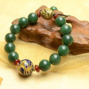 Golden Imperial Flying Fortune Dragon Green Jade Bracelet Fortune Feng Shui Gemstone Jewellery image 3