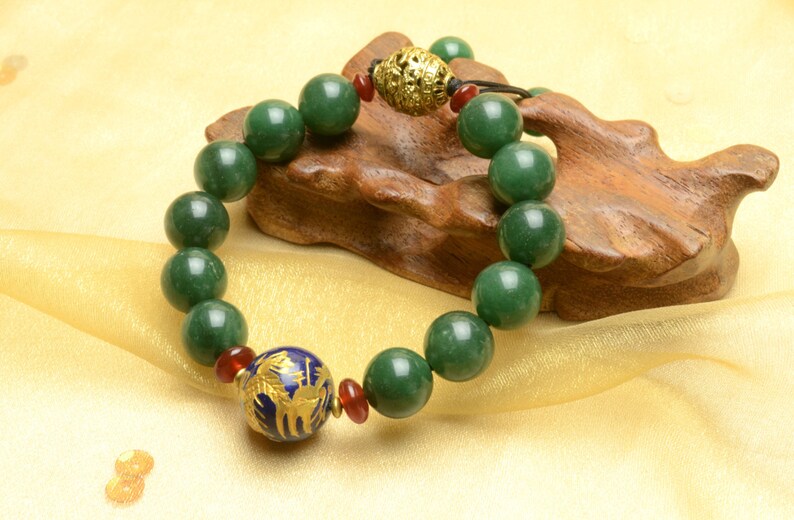 Golden Imperial Flying Fortune Dragon Green Jade Bracelet Fortune Feng Shui Gemstone Jewellery image 3