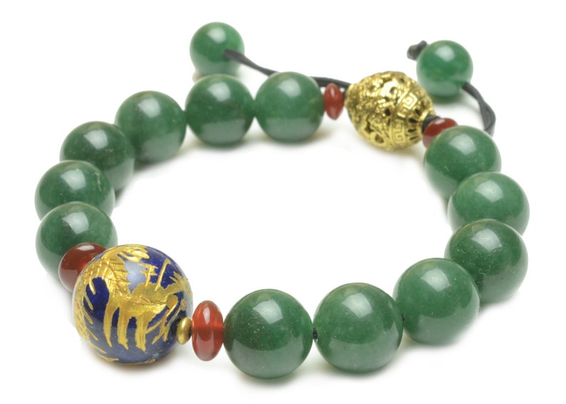 Golden Imperial Flying Fortune Dragon Green Jade Bracelet Fortune Feng Shui Gemstone Jewellery image 2