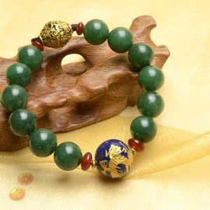 Golden Imperial Flying Fortune Dragon Green Jade Bracelet Fortune Feng Shui Gemstone Jewellery image 5