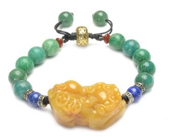Elegant Fortune Tiger Carved Yellow Jade Amulet(38x21x14 mm) Bracelet