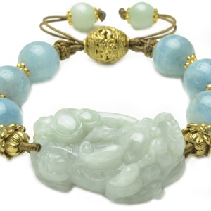 Money Rolling In Elegant Jade Tiger Amulet Aquamarine Beaded Bracelet-Feng Sui Energy Jewelry image 1