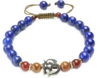 Elegante Om AUM Mantra Lapislazuli Zen Amulett Silberarmband-Fortune buddhistischen Schmuck